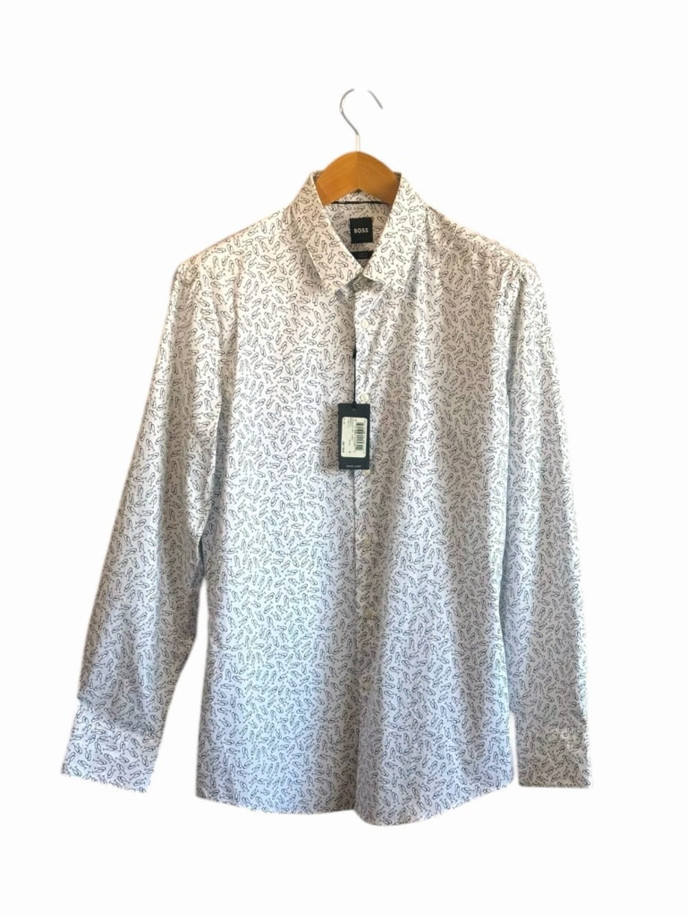 NWT BOSS Hugo Boss Slim Fit Champagne Glass Print Shirt White 41 L